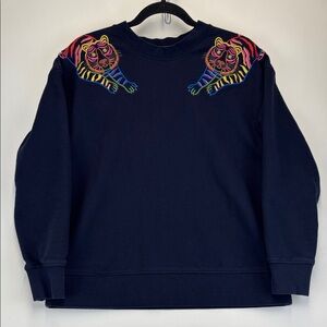 BODEN Women’s Emi Embroidered Sweatshirt Navy Tiger Size Small